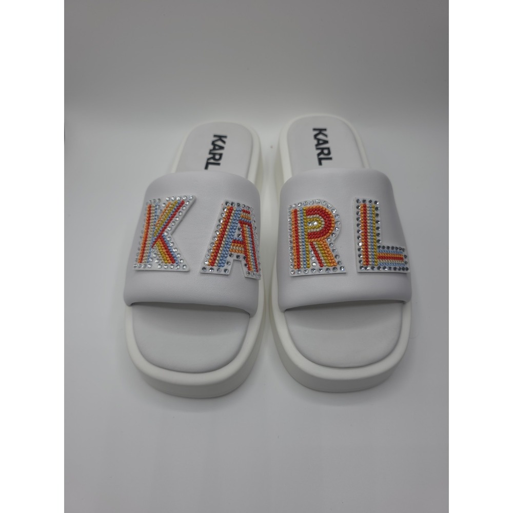 Karl Lagerfeld Women's Opal Leather Platform Slide Sandals WHITE Size 9 - Picture 2 of 6